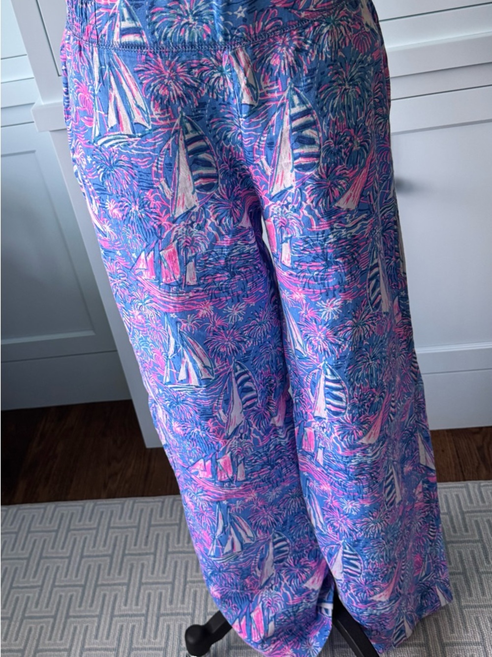NWOT Lilly Pulitzer Wide Leg linen Pants in Blue & Pink Sailboat Print